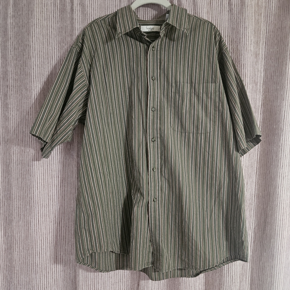 Turnbury Short Sleeve Button Down Green Striped Size L